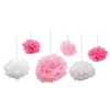 These lovely pink and white assorted tissue fluff balls are the perfect hanging decoration for your wedding or baby shower. Each tissue fluff ball comes with it's own satin ribbon for hanging, and just needs a little simple assembly.