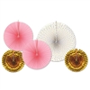 Assorted Paper & Foil Decorative Fans - Gold & Pink