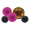 Assorted Paper & Foil Decorative Fans - Black, Cerise & Gold