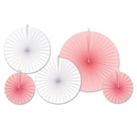 These pink and white Accordion Paper Fans will add plenty of color to a baby shower or child's 1st birthday party. There are five fans in the package, ranging in size from 9 to 16 inches!