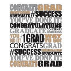 The Graduation Insta-Mural Photo Op is printed on white plastic and printed with various congratulatory phrases in black, silver, and gold. Measures 5 feet wide and 6 feet tall. A complete wall decoration. Indoor/Outdoor use. Contains one per package.