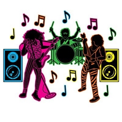 80's Hair Band Silhouettes add a rocking vibe to your party walls. Popular hair band members, along with big bass speakers and music notes are printed on card stock. Neon coloring on one side and black and white on the other. 15 total pieces per pkg.