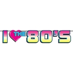 The I Love The 80's Streamer is made of cardstock and printed on one side only. Its features vibrant colors including pink, blue, and yellow. Measures 7 inches tall and 6 feet long. Contains one (1) per package. Simple assembly required