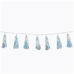 Searching for a classic look that adds sparkle, shine and iridescence?  This Iridescent Tassel is just what you're looking for! Each package has ten 13" tassels strung on an 8' long white strand. Completely assembled and easy to hang!