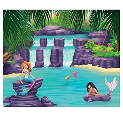 Create a magical setting for your little mermaid's next party!  Makes a great addition to a mermaid themed bedroom or playroom. Printed on plastic, this Mermaid Lagoon background can be used indoors or out.
Hangs easily with tape, pins, or staples.