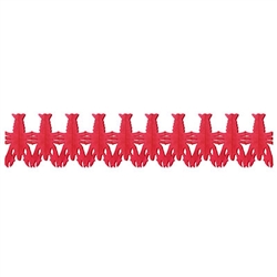 Big, red, and crawfish!  This 14' long Crawfish Tissue Garland will look great as part of your Mardi Gras or Crawfish themed party decorations.  Easy to hang and no assembly required.  With care, this garland is reusable.