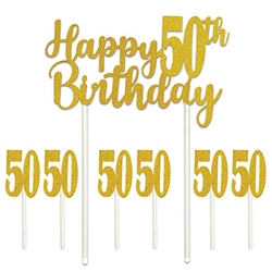 Say happy 50th Birthday in glittering gold!  Our Happy 50th Birthday cakes topper set will add that something extra to your guest of honor's cake!