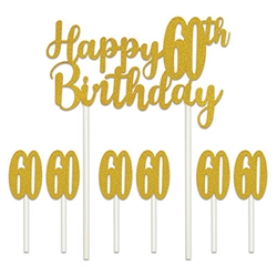 Say happy 60th Birthday in  glittering gold!, even if they're not in thier golden years!  Our Happy 60th Birthday cakes topper set will add that something extra to your guest of honor's cake!