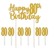 Celebrate a milestone and say Happy 80th" Birthday in style with our Happy 80th Birthday cakes topper! Set includes one 6" x 8.25" Happy 80th Birthday topper and six 1" x 3.5" number 80's. Toppers are also great for memory and scrap books!