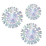 Searching for a classic look that adds sparkle, shine and iridescence? The Iridescent Fans are your answer! Each package contain two 16" fans and one 12" fan. Completely assembled and easy to hang!