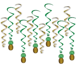 Add a tropical "flavor" with our Pineapple whirls!  These colorful, kinetic hanging decorations look good enough to eat and will add interest and movement to your party decor.