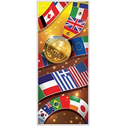 International Sports Door Cover - Hosting a sports themed party?  Make your entrance grand with this dazzling International Sports Door Cover.