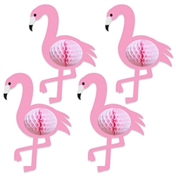 Who doesn't love a pink flamingo?  Your guest will love these Tissue Flamingos Hanging Decorations at your Lua, Jungle or Tropical themed party!  Each package includes 4 Pink flamingos with attached cord - no assembly necessary!