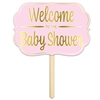 Make finding the party easy with this Foil Welcome To The Baby Shower Yard Sign in Pink.  This 15 inch wide by 10.5 inch tall yard sign is the perfect way to make sure your guests find the right place!  Completely assembled