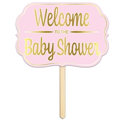 Make finding the party easy with this Foil Welcome To The Baby Shower Yard Sign in Pink.  This 15 inch wide by 10.5 inch tall yard sign is the perfect way to make sure your guests find the right place!  Completely assembled