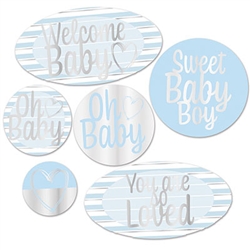 Here's a great, tasteful and fun way to say "Welcome Baby" at your baby shower party!  These bright and visually interesting foil cutouts add the perfect finishing touch to your decor.  Printed both sides, the cutouts range in size from 5 to 13.75 inches.