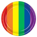 Finish your rainbow themed party table with these rainbow themed plates.  Sold 8 plates per package.  Plates measure a full 9 inches so there perfect for everything from cake, cookies and chips to hor devours and entrees.
