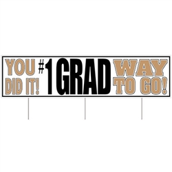 Say congratulations in a big way with this All Weather Jumbo #1 Grad Yard Sign.  Made of corrugated plastic, includes 3 15 inch long spikes for mounting in the yard.