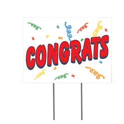 Congratulate your graduates in style.with this 12 x 16 inch Congrats Yard Sign. Measuring 12 inches tall by 16 inches wide, it's perfect for drive-by celebrations. Made of corrugated plastic sign so it will withstand the elements.