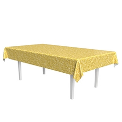 Add the classic and luxuriant look of gold to your party theme when you cover your tables with this Printed Sequined Tablecover in Gold.  Measuring 54" wide by 108" long, it's made of spill resistant plastic and is reusable with care.