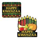 Spread the fun and cheer of Kwanzaa with this set of two bright and colorful Happy Kwanzaa signs.  Printed one side on high quality cardstock.  Reusable with care.