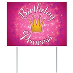 Make sure everyone knows there's birthday royalty in the neighborhood with this fun and colorful All Weather  Birthday Princess Yard Sign.
Measures 11.5 inches tall by 16 inches wide.
Made of corrugated plastic.
