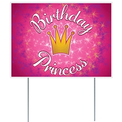 Make sure everyone knows there's birthday royalty in the neighborhood with this fun and colorful All Weather  Birthday Princess Yard Sign.
Measures 11.5 inches tall by 16 inches wide.
Made of corrugated plastic.