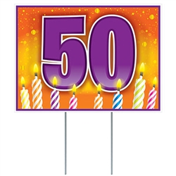 Give them a birthday wish the whole neighborhood will see!
This fun and colorful All Weather 50 Birthday Yard Sign is sure to grab attention.
Measures 11.5 inches tall by 16 inches wide.
Made of corrugated plastic.