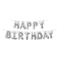 Happy Birthday Balloon Streamer - Silver