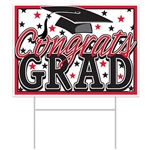 All-Weather  Congrats Grad Yard Sign - Red