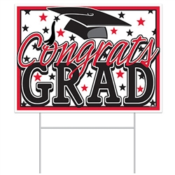 All-Weather  Congrats Grad Yard Sign - Red