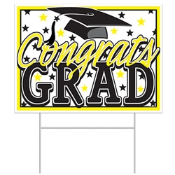 All-Weather  Congrats Grad Yard Sign - Yellow