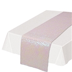 Add the colorful, classy and refining touch to your table tops with  this Sequined Table Runner in opalescent. Guaranteed to add the touch of fun and excitement you're party deserves. Each runner is 11.25 inches wide by 6.25 feet long. Sold one per pack.