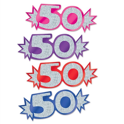 Assorted Mini Glittered Foil "50" Cutouts (8/Pkg)