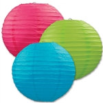 Cerise, Light Green, and Turquoise Paper Lanterns (3/Pkg)