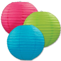 Cerise, Light Green, and Turquoise Paper Lanterns (3/Pkg)