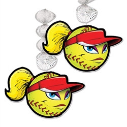 Celebrate your victory and throw the team a party. Decorate your party area or locker room with these Softball Danglers.  Two (2) 30 inch long Softball Danglers come per package and are made from cardstock and foil material. Printed on both sides.