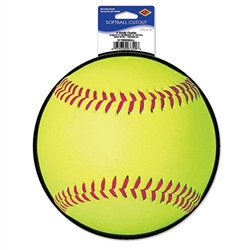 Show your team spirit by personalizing this Softball Cutout.  Also great for bleacher signs, this Softball Cutout comes one (1) per package and measures 10 inches. Made from cardstock material and printed on both sides.