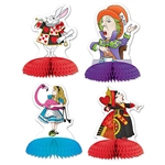 These Alice in Wonderland Mini Centerpieces feature some of the favorite characters from the movie and each one stands five inches tall. They come completely assembled, open full around and have the design printed on both sides. Comes four per package.