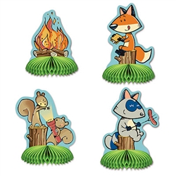 Enjoy a night in the woods or a camping themed birthday party with our Woodland Friends Mini Centerpieces. These fun centerpieces stand five inches tall, come completely assembled and open full round. The design is printed on both sides. Comes 4 per pack.