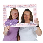 The Mother's Day Photo Fun Frame is made of cardstock and measures 15 1/2 inches by 23 1/2 inches. Printed on two sides with different designs. Each package contains one frame prop and two hand held props.