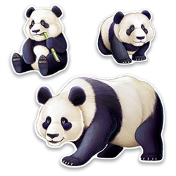The Panda Cutouts are made of cardstock and printed on two sides. They range in measurement from 11 ¼ inches to 25 ¼ inches. Contains 3 pieces per package.