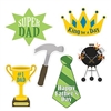 The Father's Day Cutouts are made of cardstock and printed on two sides. Sizes range in measurement from 13 1/4 inches to 16 1/2 inches. Contains 6 pieces per package.