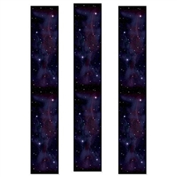 The Starry Night Party Panels are a mixture of black and purple with a copious amount of stars. Printed on thin plastic and measure 12 inches wide and 6 feet tall. Contains three (3) panels per package.