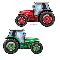 The Tractor Cutout is made of cardstock and printed on two sides with different colors. One side is green and the other side is red. It measures 36 inches tall and 23 inches wide. Contains one (1) per package.