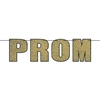 The Prom Streamer is made of cardstock and measures 14 1/4 inches tall and 6 feet long. It's gold with a black outline. Simple assembly required. Contains one (1) per package.