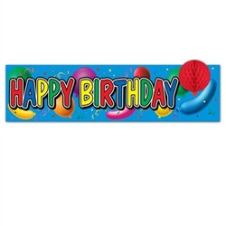 Happy Birthday Sign with Tissue Balloon, 8inx31in (1/pkg)