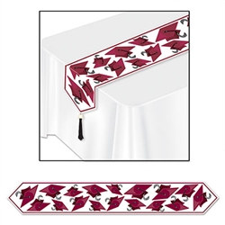 Maroon Printed Grad Cap Table Runner