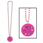 Pink Bead with Printed #1 Mom Medallion (1/pkg)