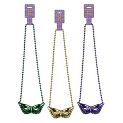 Mardi Gras Beads with Mask Medallion